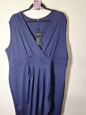 POSESHE SL V-Neck Navy Blue Wrap Dress 4X
